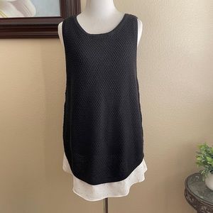 Loft black knit sweater tank with polka dot trim